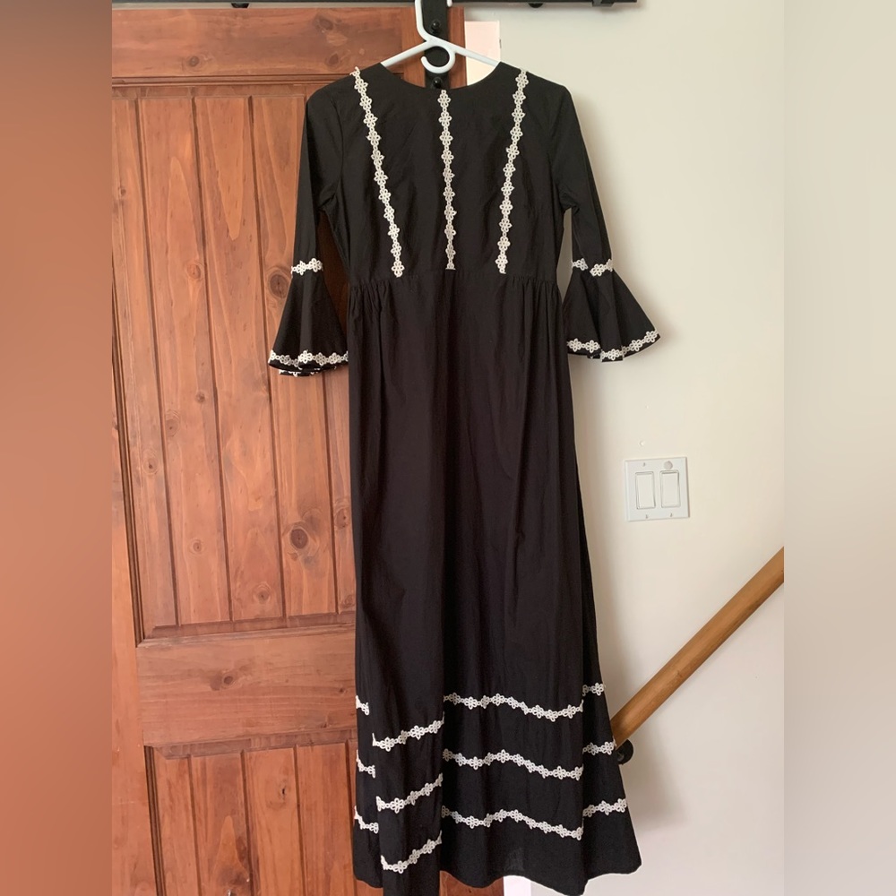 Marina appliquéd cotton midi dress Black with white stitching